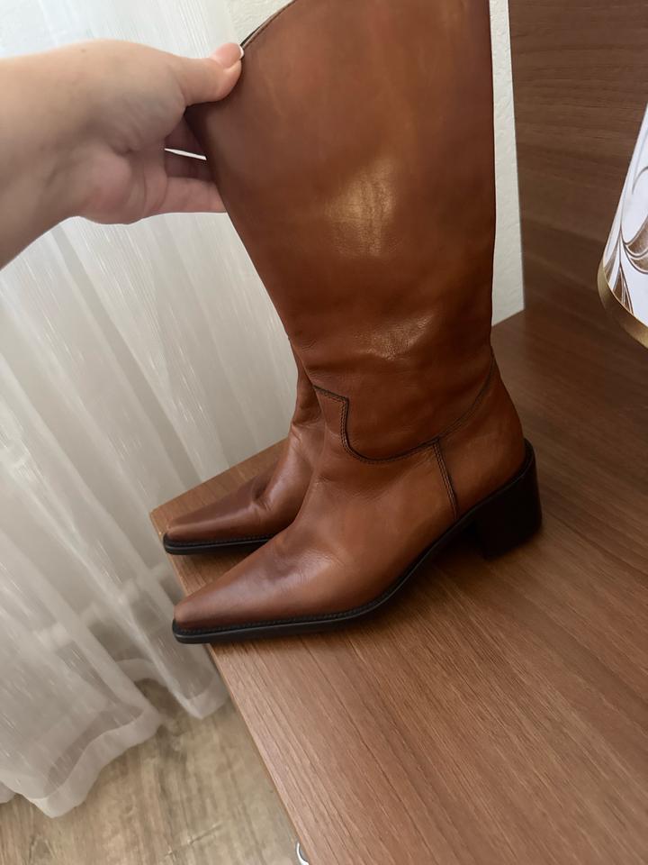Кожаные казачки  на каблуке