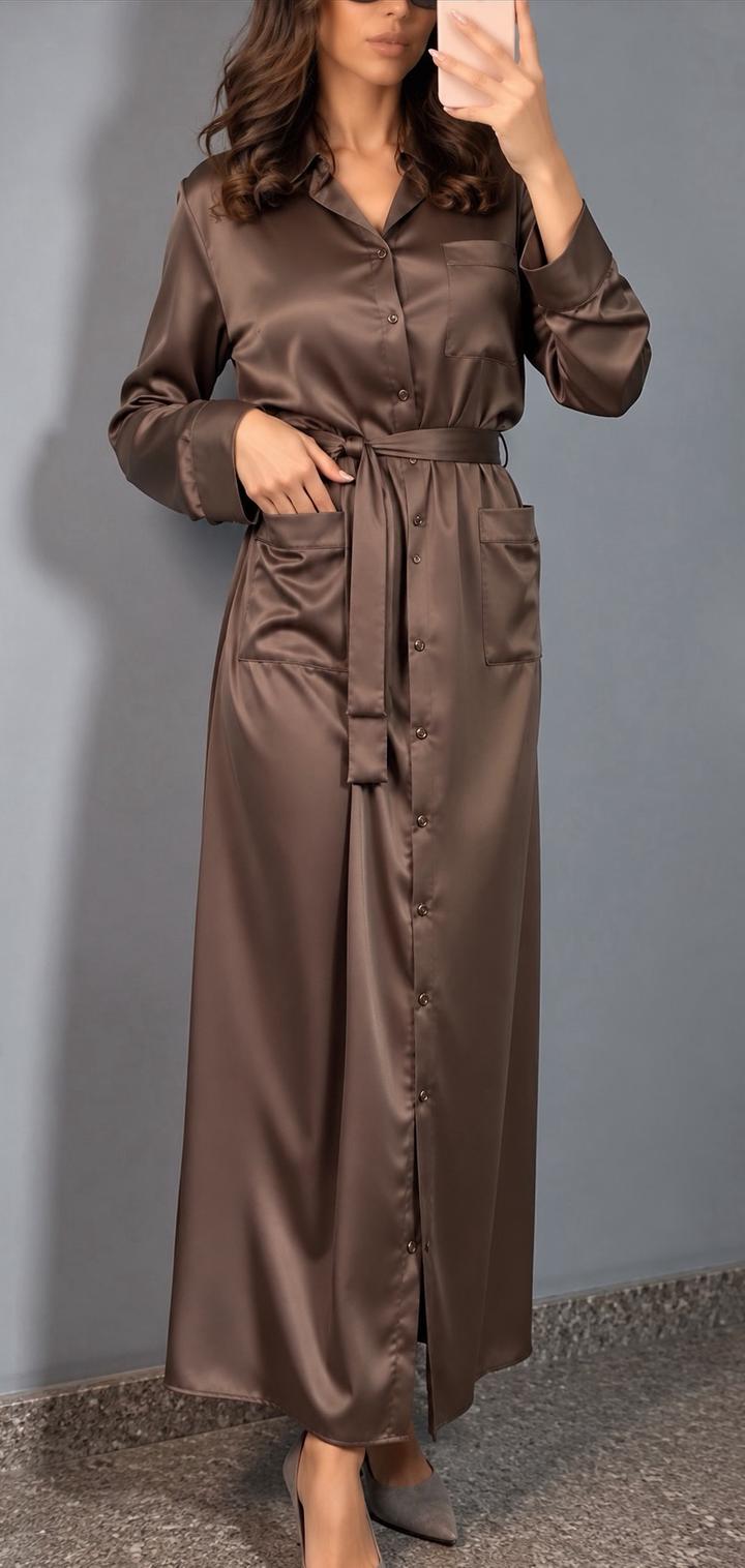 Clothé Платье-рубашка атласное с поясом