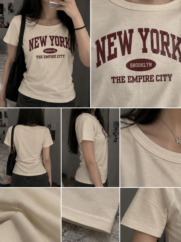 Футболка женская New York молочная с принтом