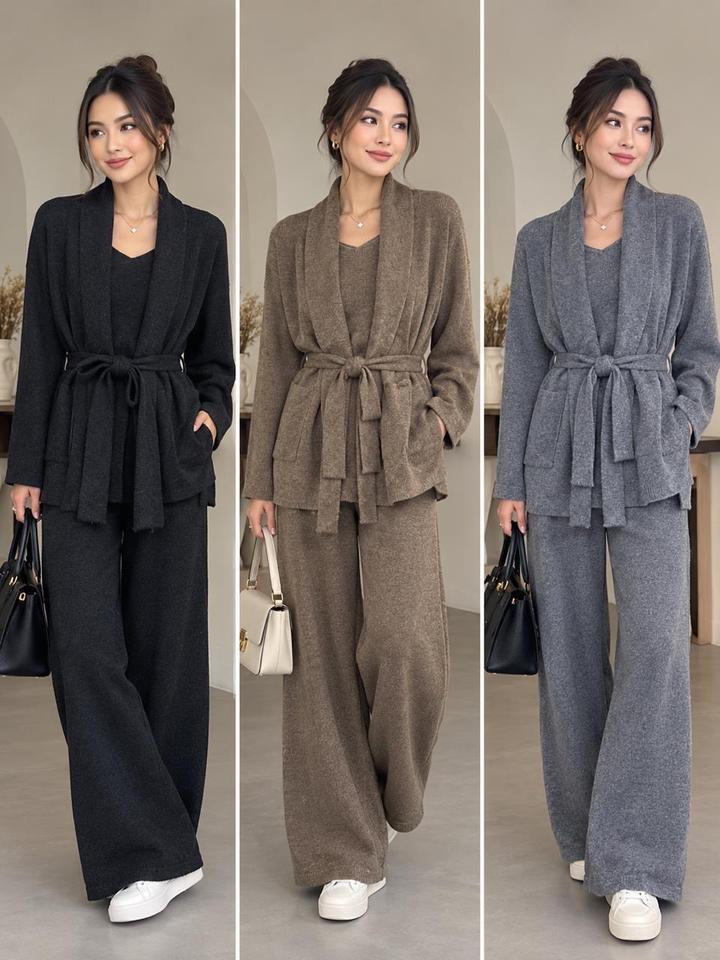 Женский трикотажный костюм с кардиганом и брюками