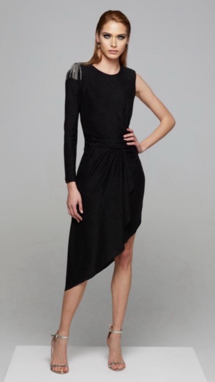 Trash & Luxury Черное асимметричное платье на одно плечо , с погоном