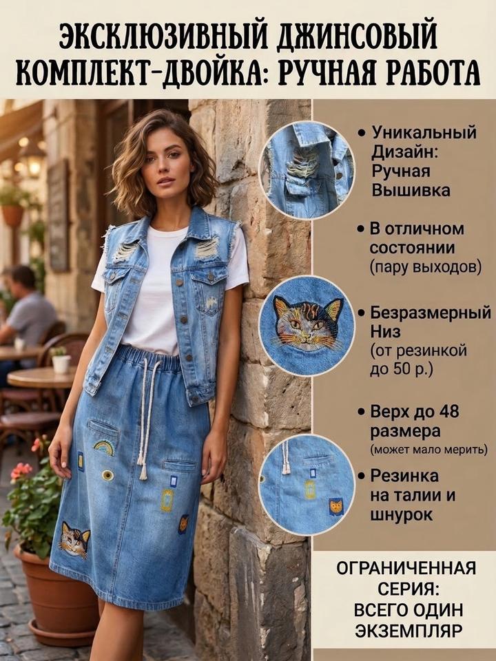 Джинсовый комплект-двойка с ручной вышивкой
