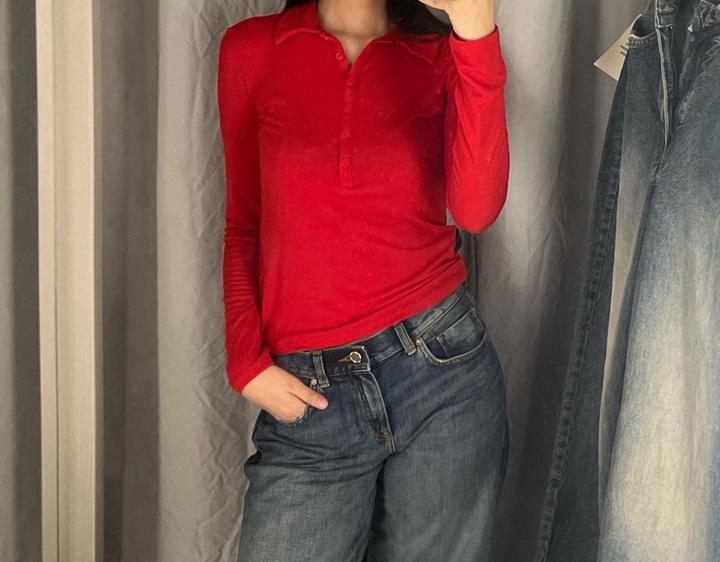 H&M Красный лонгслив поло