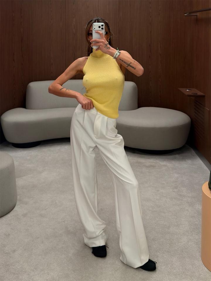 Zara Топ в рубчик с воротником-стойкой