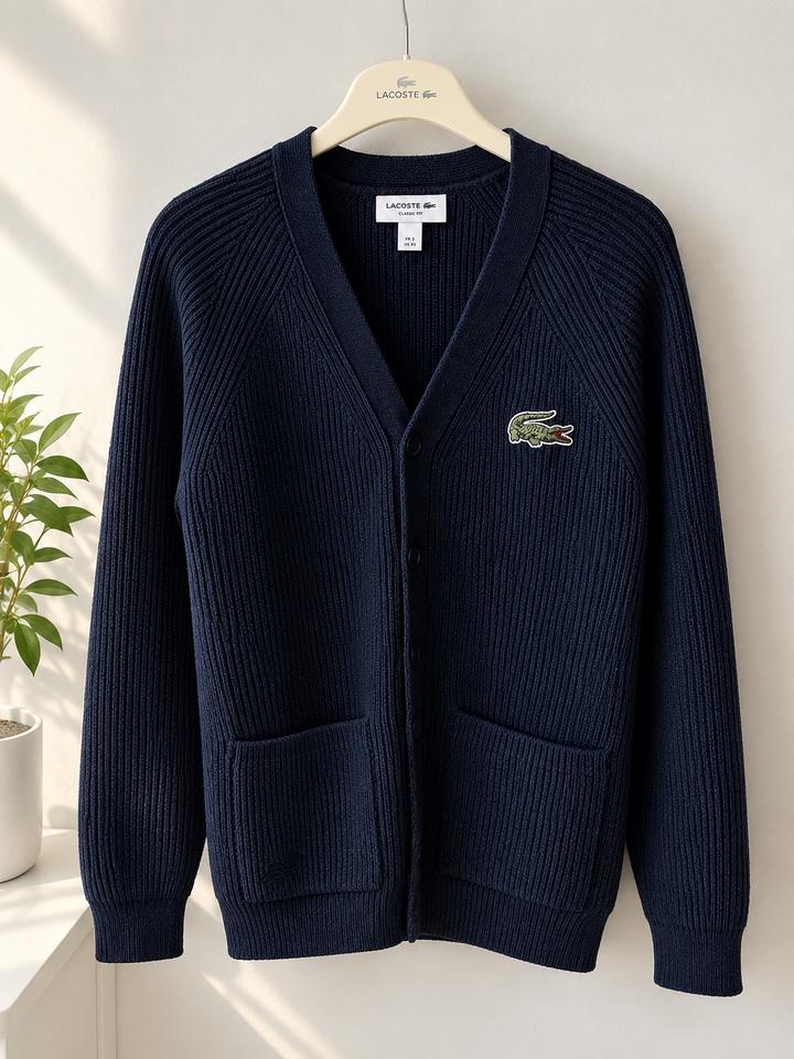 Кардиган Lacoste синий вязаный на пуговицах с карманами