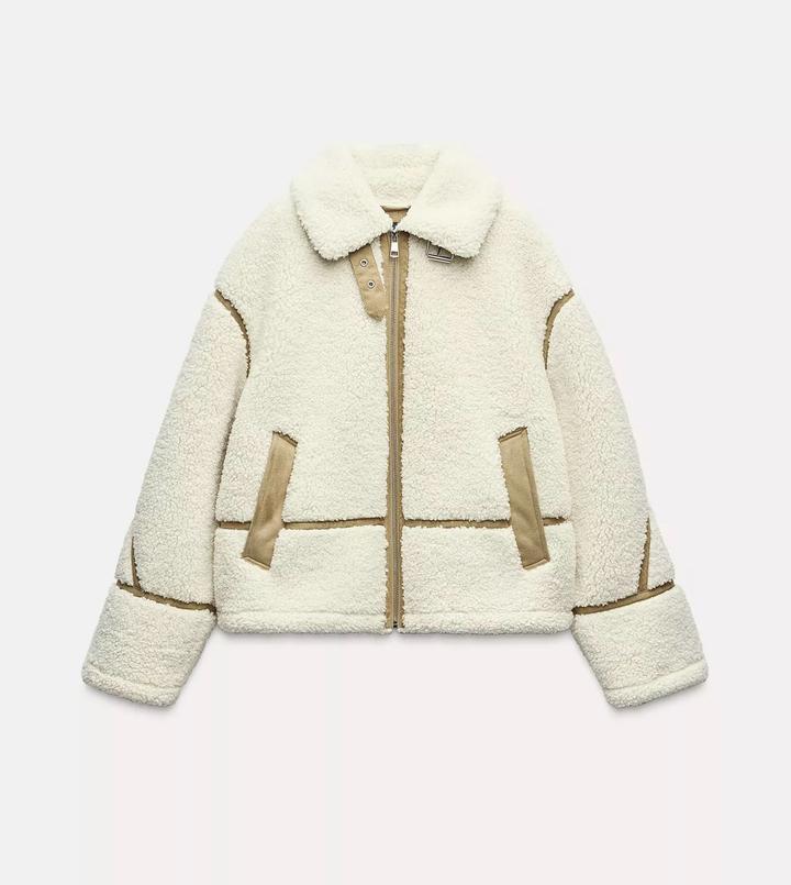 Zara Куртка-дубленка из искусственной овчины