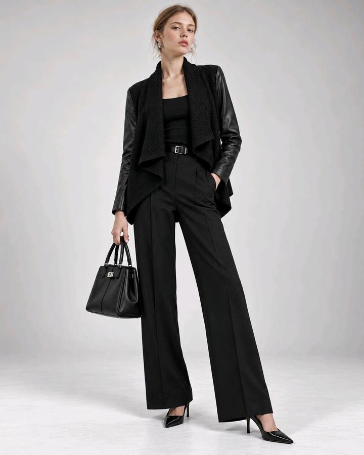 Atelier Luxe чёрный кардиган с кожаными вставками