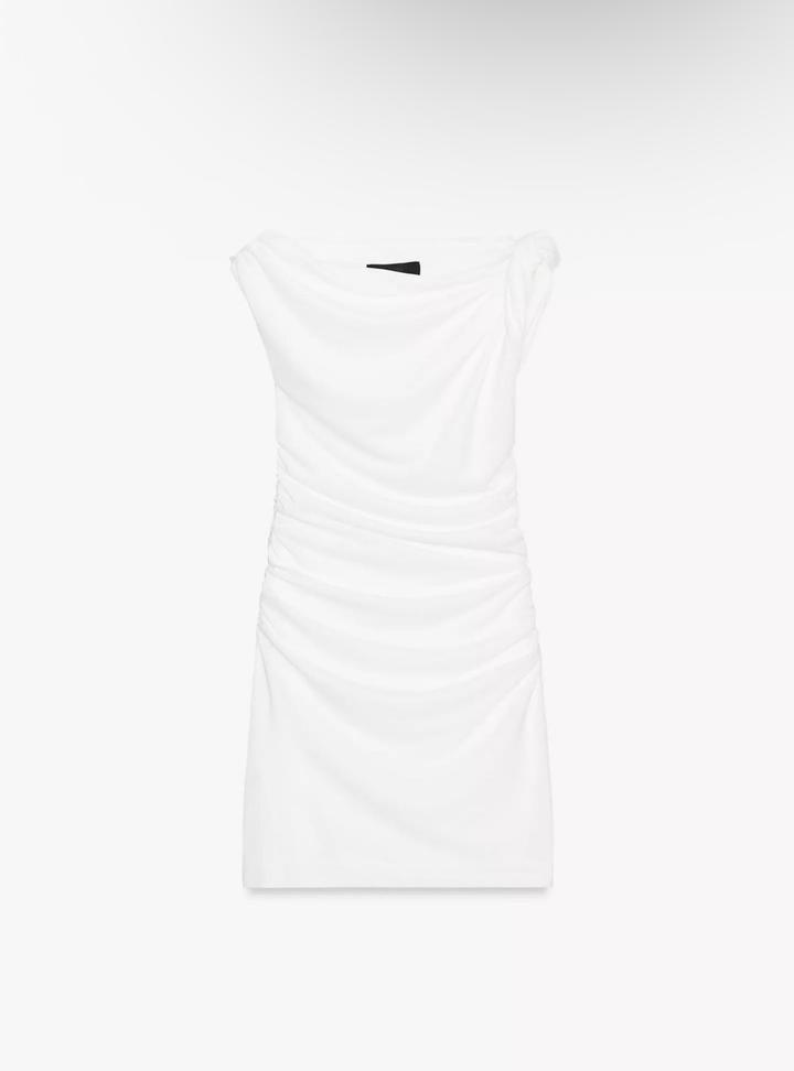 Белое платье с драпировкой ZARA