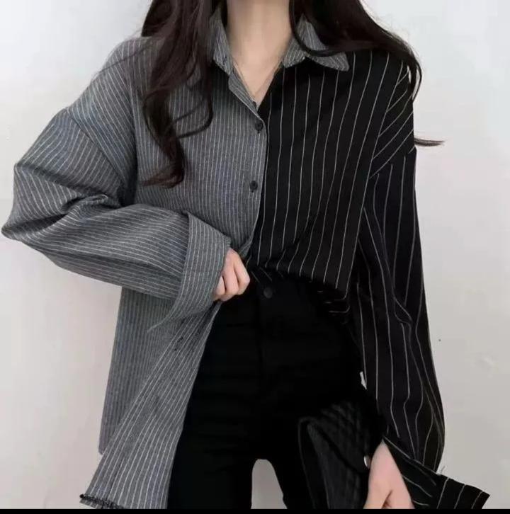 Рубашка в полоску двухцветная женская oversized