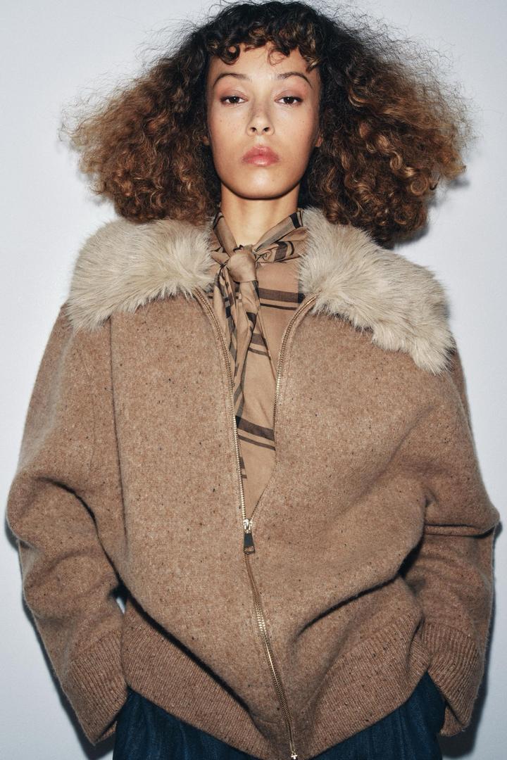 ZARA кардиган с меховым воротником