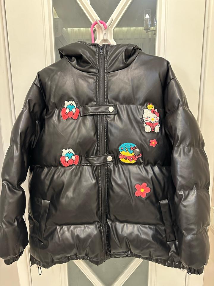 Очень теплая зимняя куртка из экокожи (стиль Hello Kitty), размер S-L