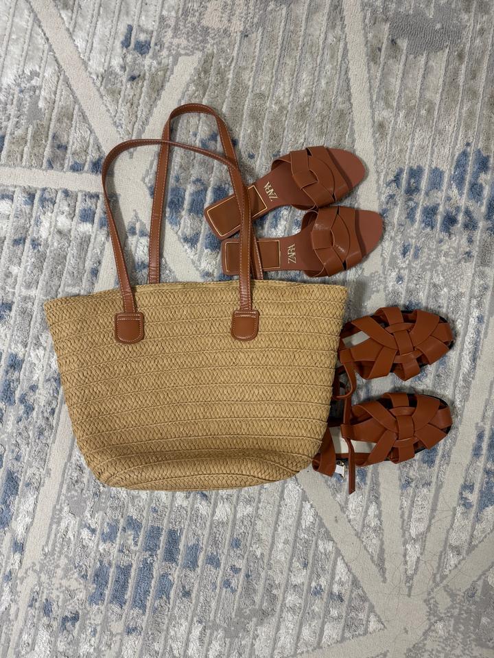 плетёная сумка и тапочки Zara
