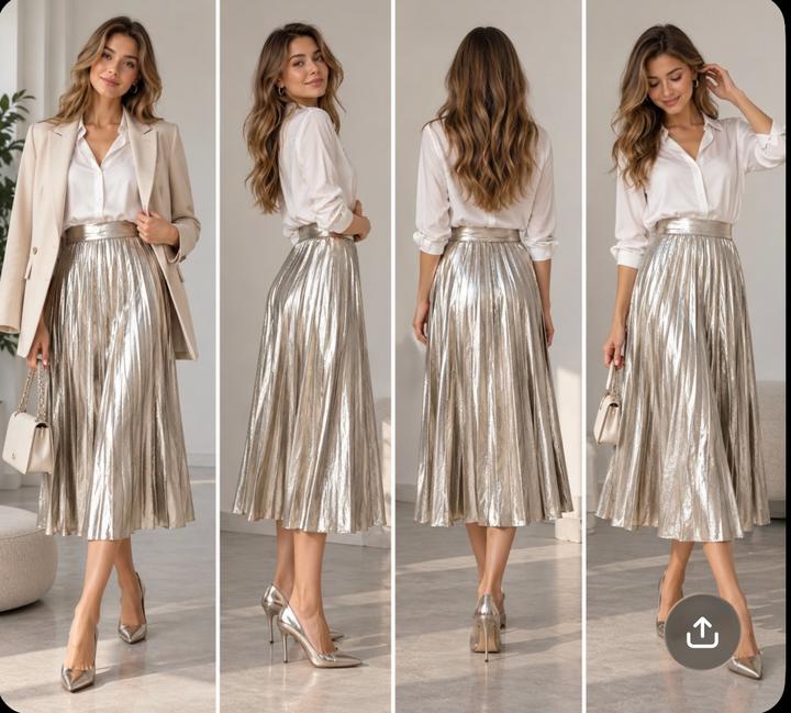 Zara Юбка плиссе миди серебристая