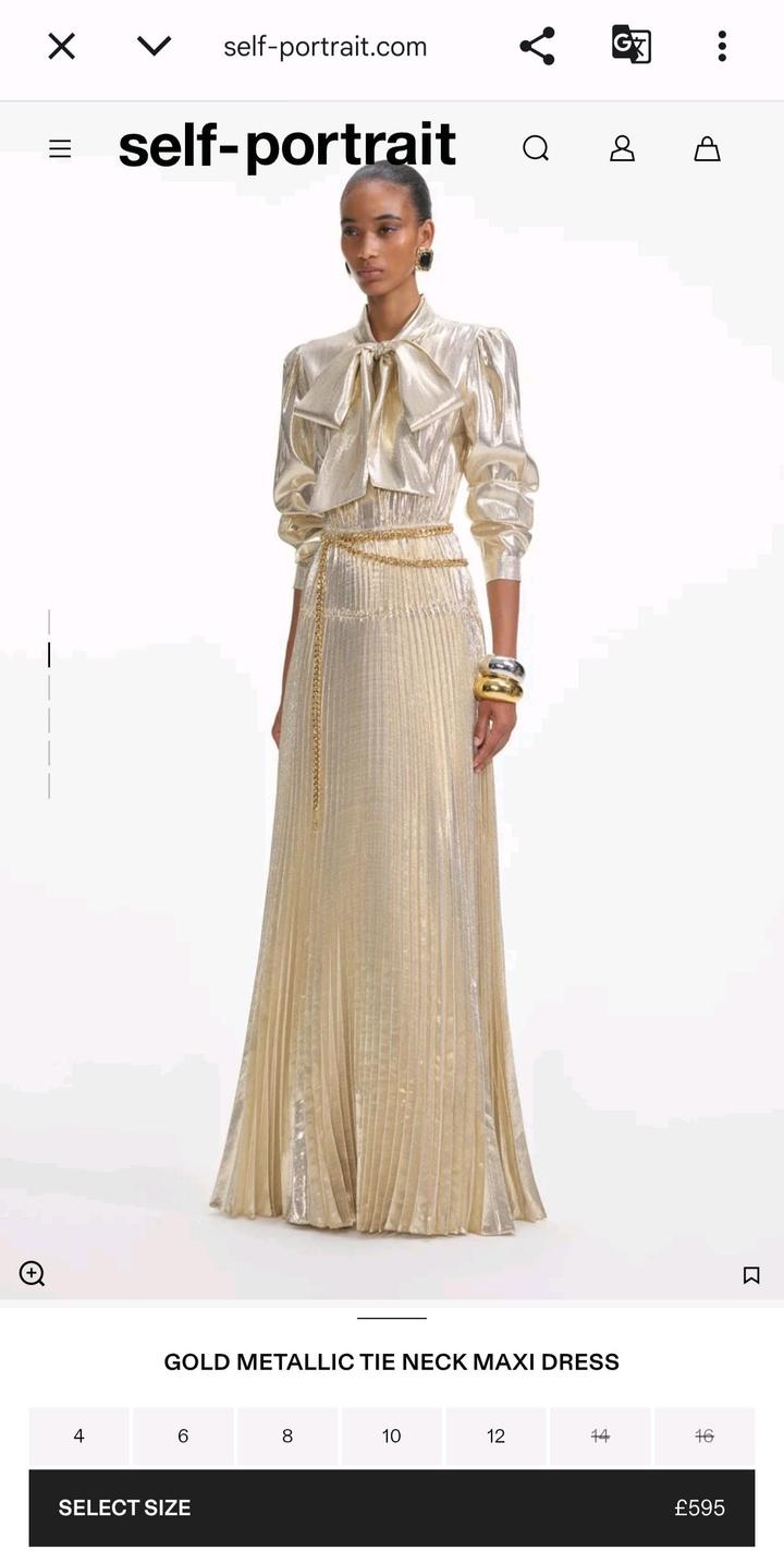 Металлизированное платье Self-Portrait | Gold Metallic Maxi