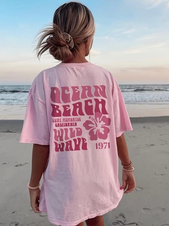 Футболка с принтом ocean beach wild wave 1971