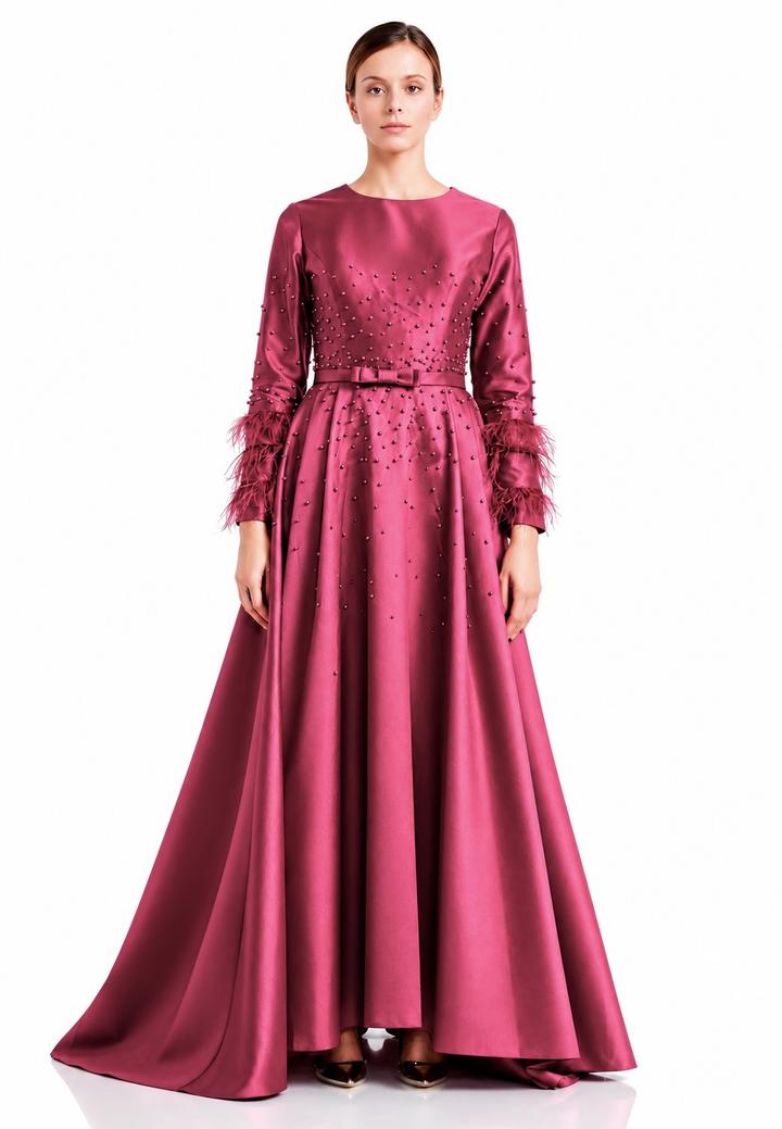 EFLIN Вечернее платье в пол с перьями и бусинами