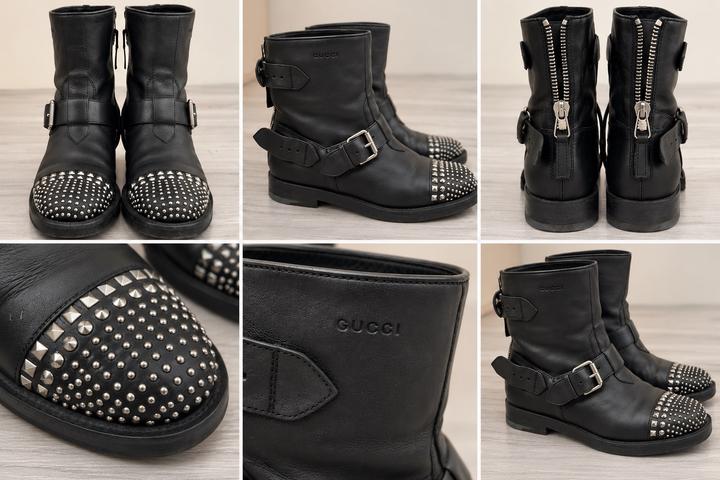 Женские кожаные ботинки Gucci с шипами