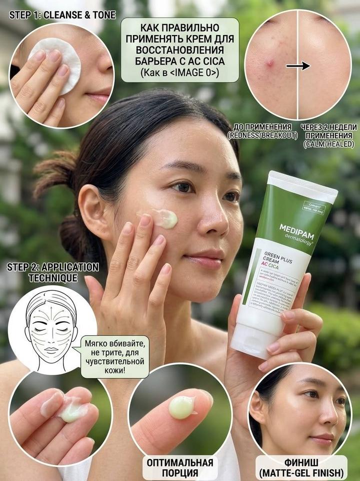 MEDIPAM Успокаивающий крем для лица Green Plus AC Cica