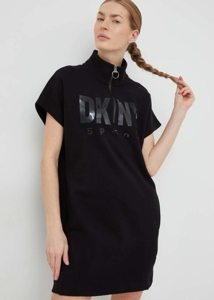 Платье DKNY спортивное черное с воротником на молнии