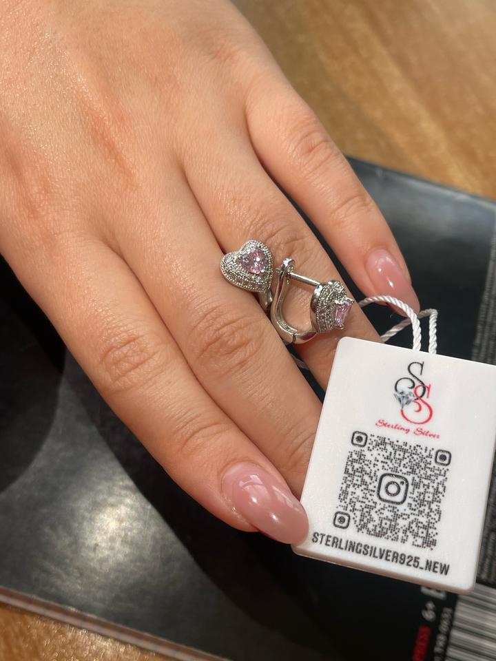 925 Sterling Silver Серебрянные серьги с розовым кварцем в форме сердца Sterling Silver