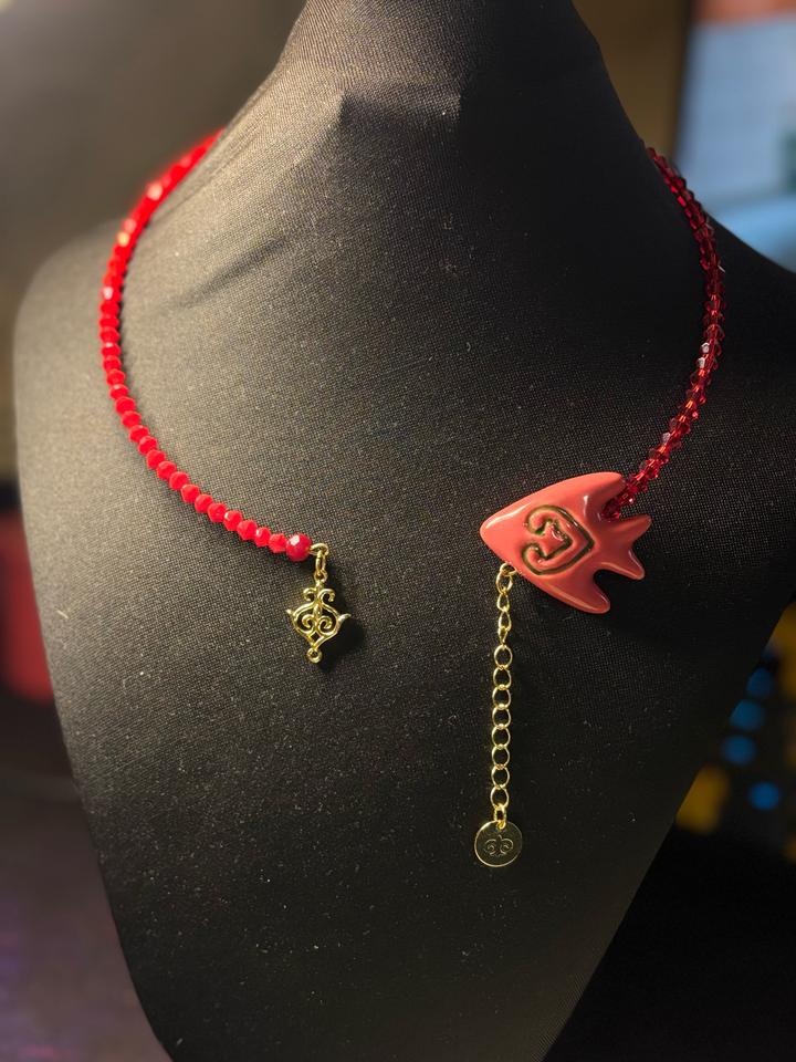 Handmade (ручная работа) Красное колье с подвеской