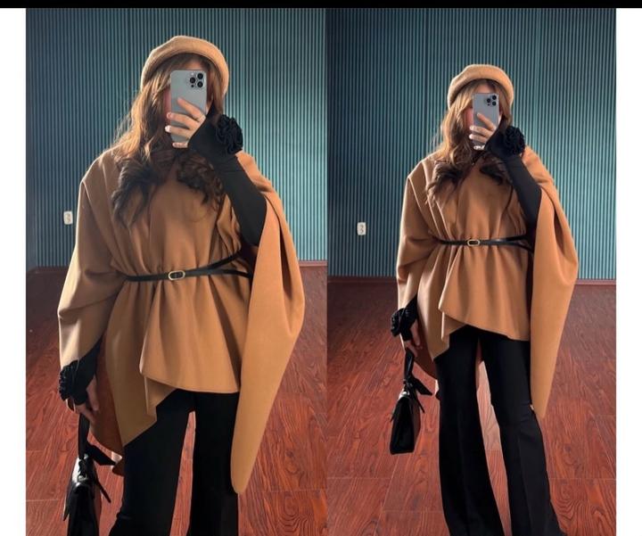 Zara Стильная бежевая накидка / пончо с поясом