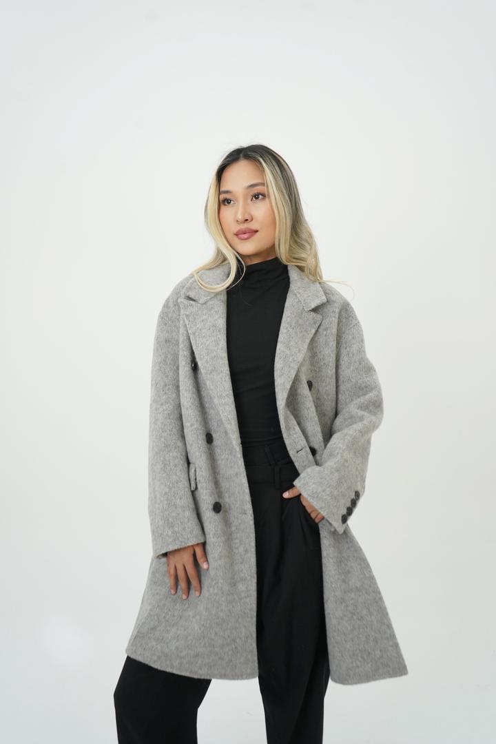 Новое шерстяное Пальто оверсайз двубортное серое размер L, XL
