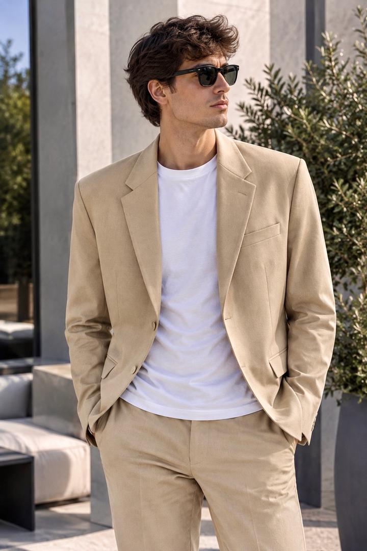 Новый Бежевый Мужской Пиджак ZARA (Размер 52 / L)