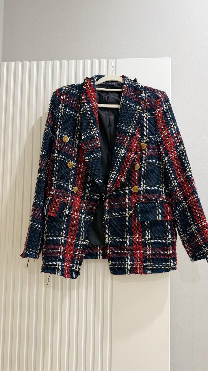 Zara твидовый пиджак в клетку