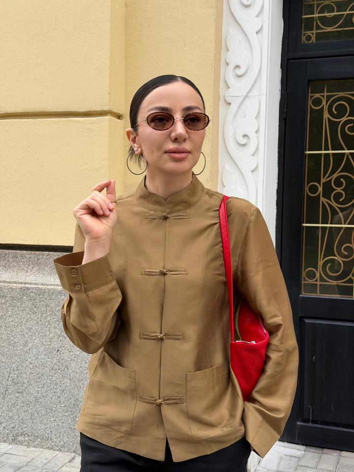 Zara Блуза с воротником-стойкой на завязках