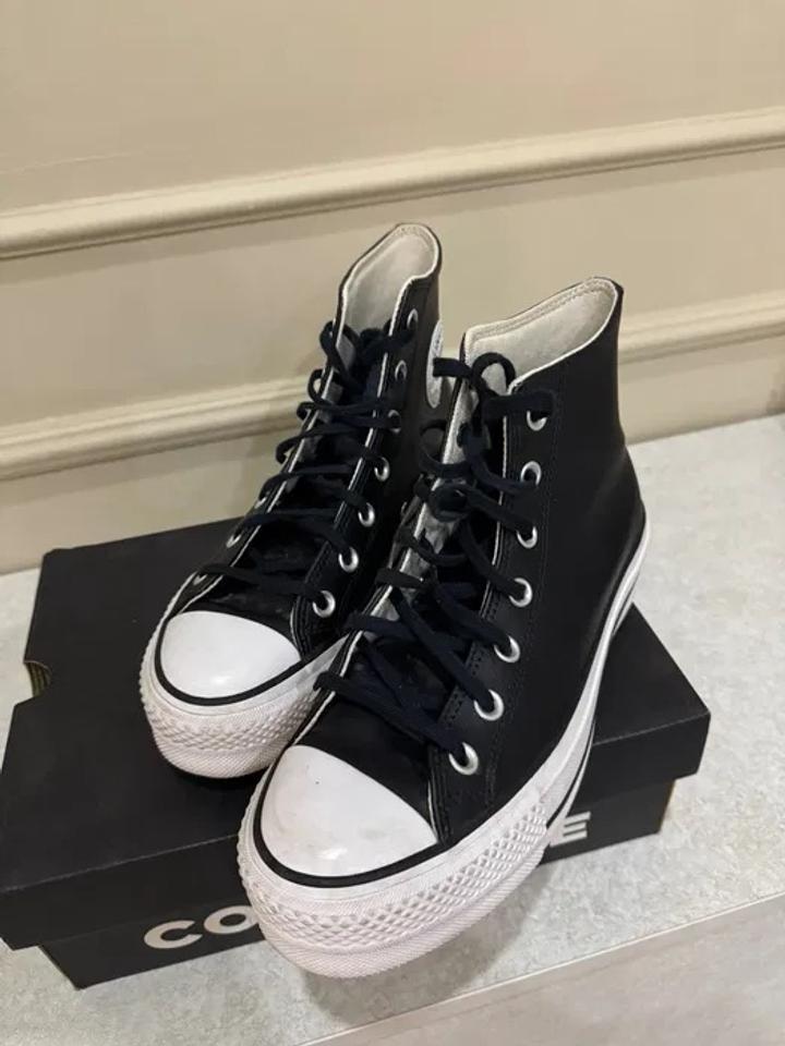 Кеды Converse высокие на платформе черно-белые, надевались 2 раза