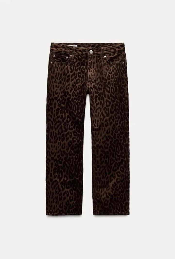 Джинсы ZARA с леопардовым бархатным принтом