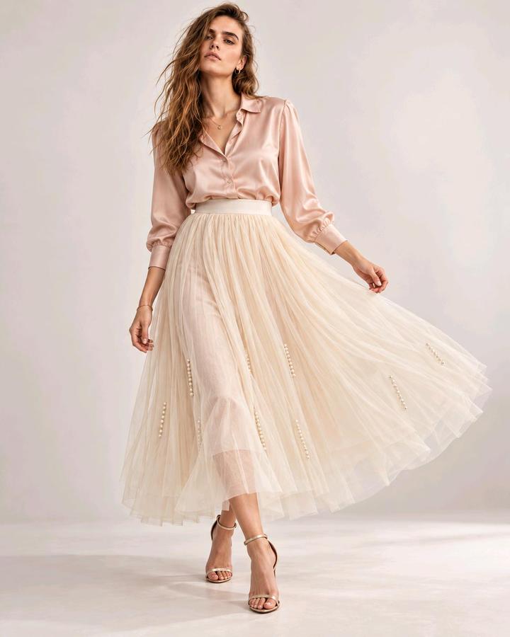Atelier Luxe Воздушная фатиновая юбка с жемчужинами