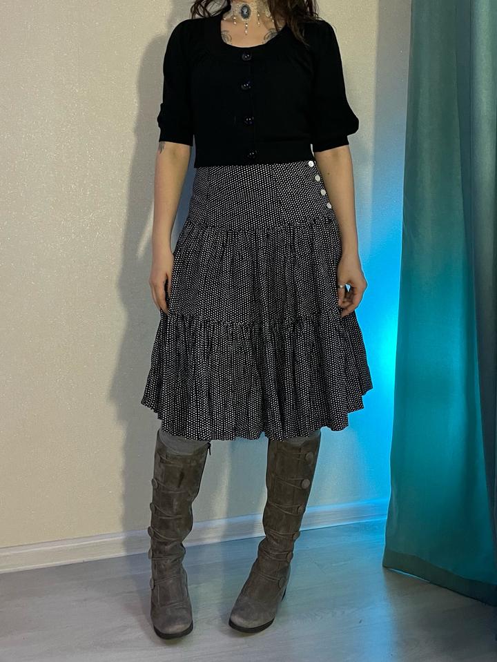 Винтаж Юбка в горошек миди А трапеция super cute на пуговицах