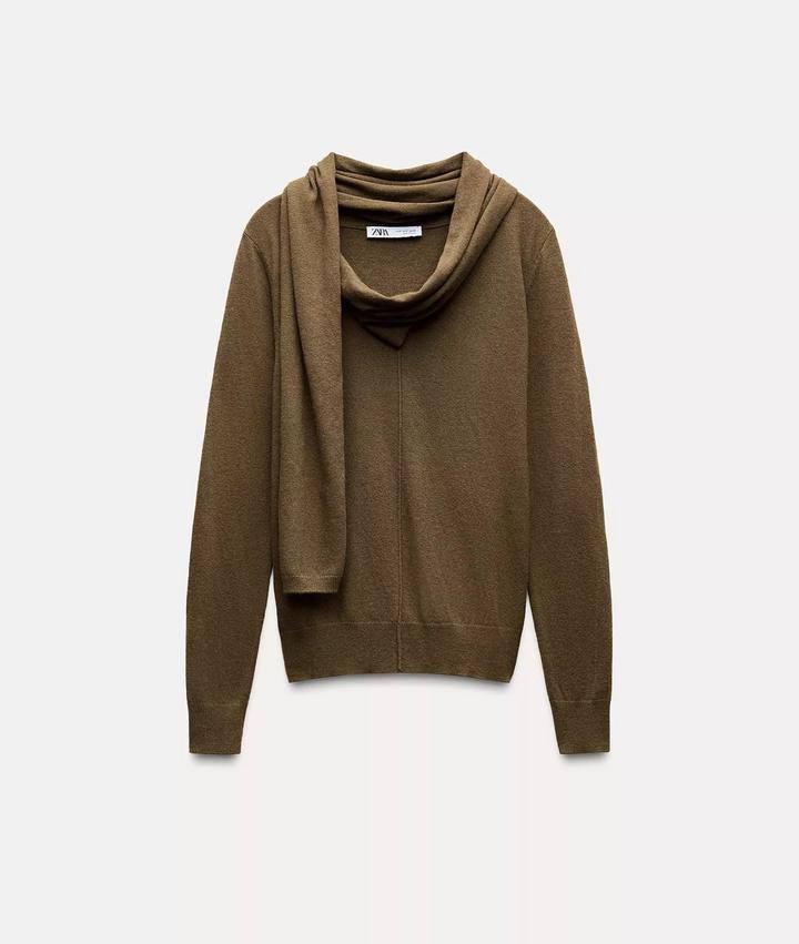 Однотонный свитер с шарфом Zara