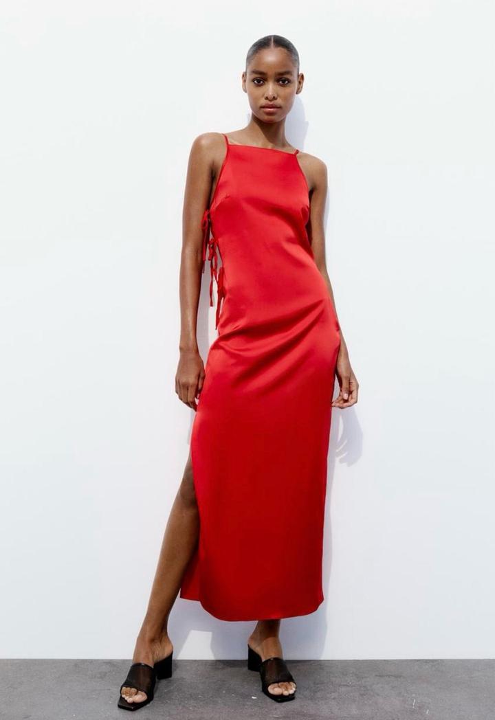 Zara Платье миди с разрезом и шнуровкой