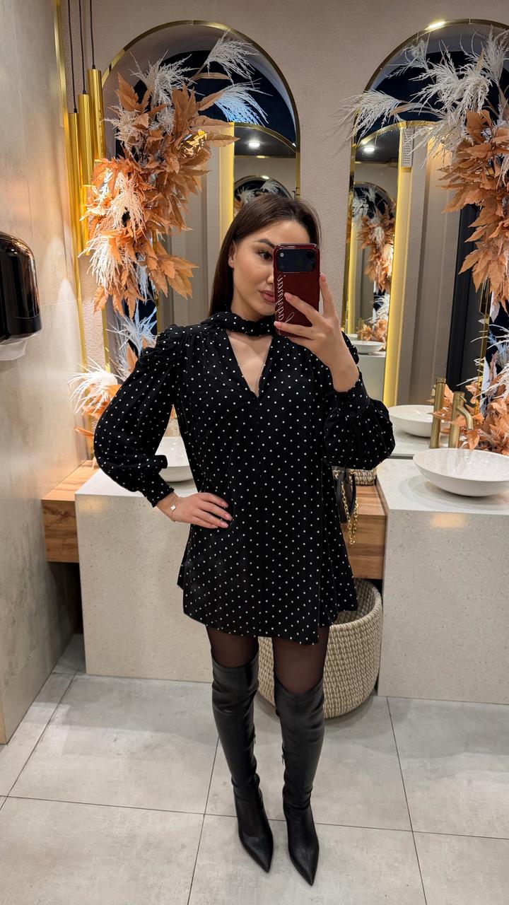 Zara Черное платье в горошек