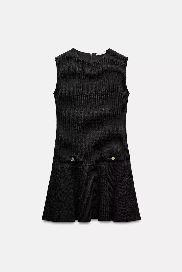 Zara Черное твидовое платье без рукавов