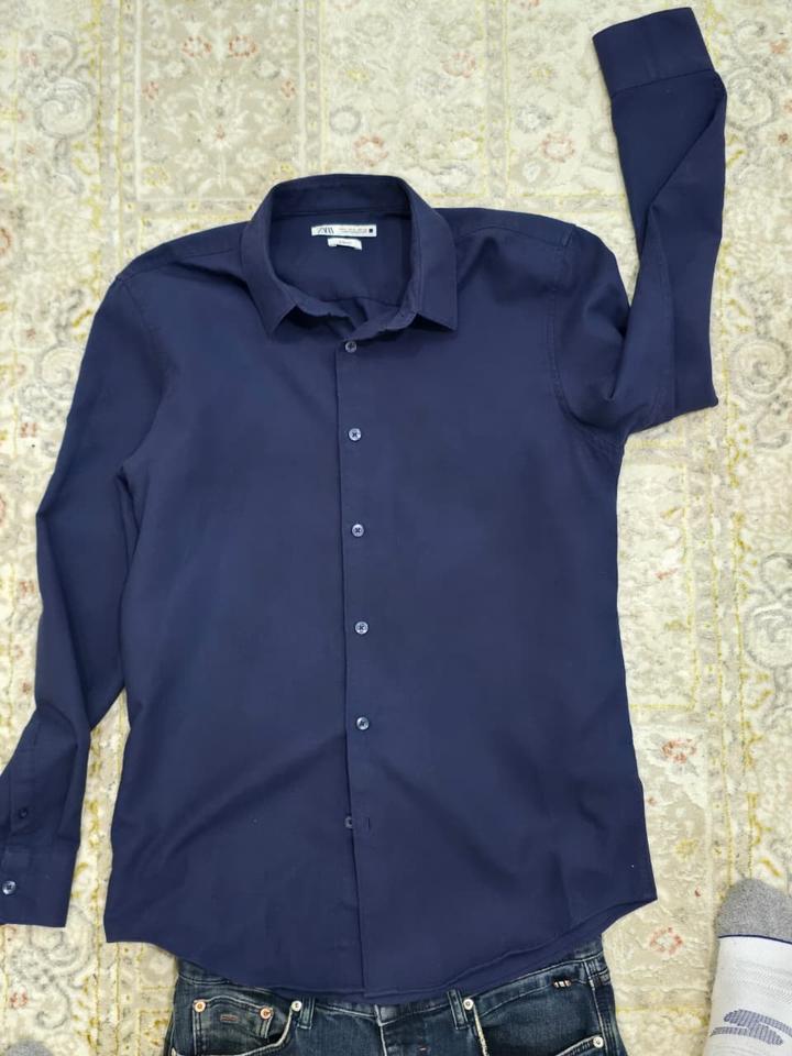 Мужская рубашка Zara Slim Fit, M, тёмно-синяя