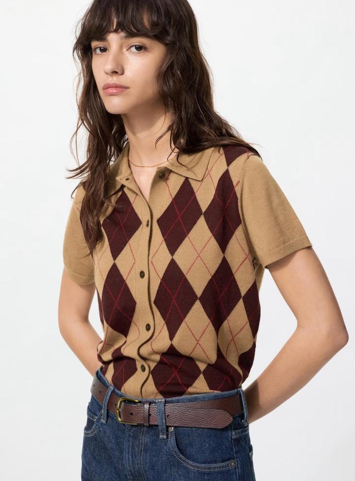Uniqlo поло с принтом , из смеси шерсти мериноса