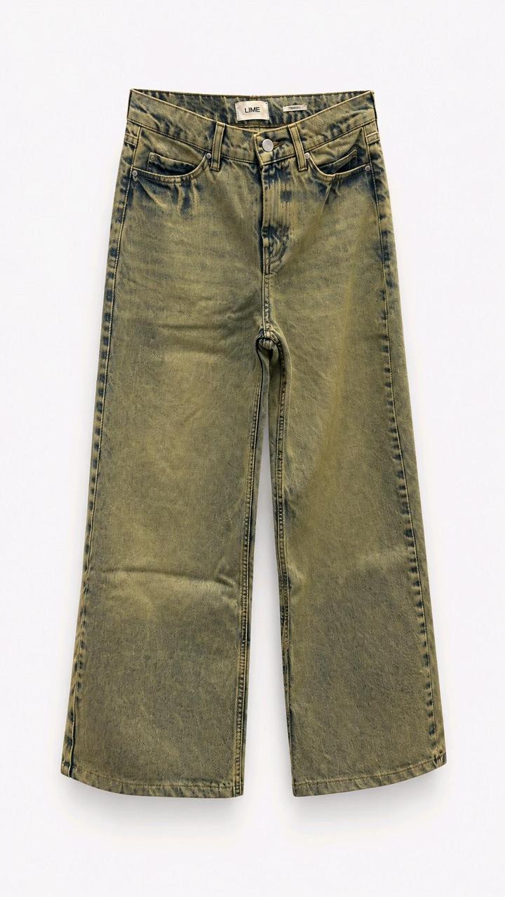 Джинсы LIME wide leg оливково-зелёные