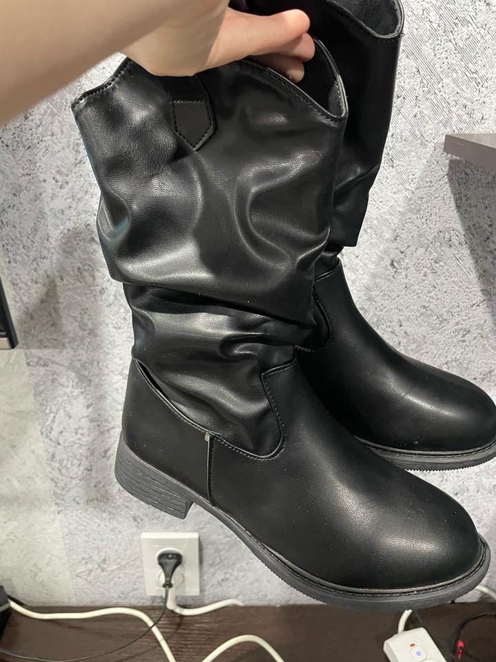 Сапоги женские черные из экокожи