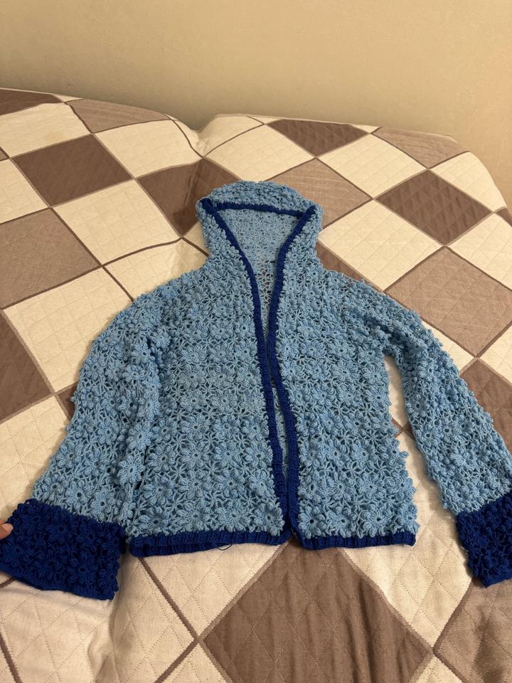 Handmade (ручная работа) Вязаный ажурный кардиган с капюшоном