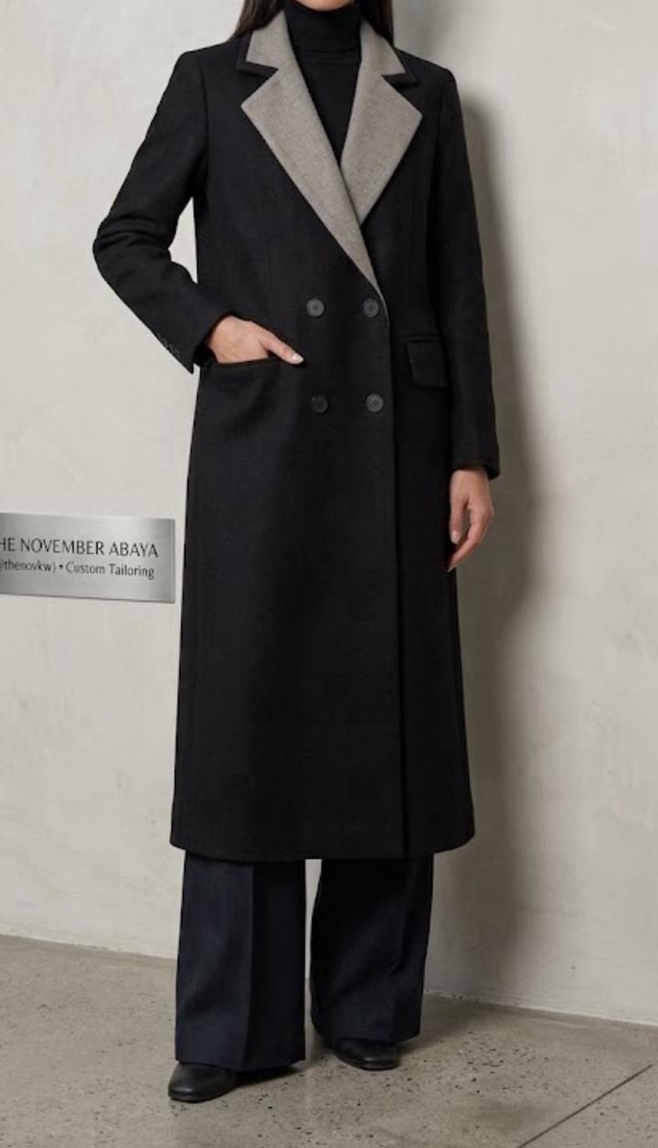 Zara Пальто с контрастным воротником, черное/серое