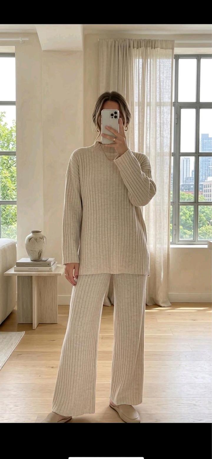 Вязаный костюм в рубчик