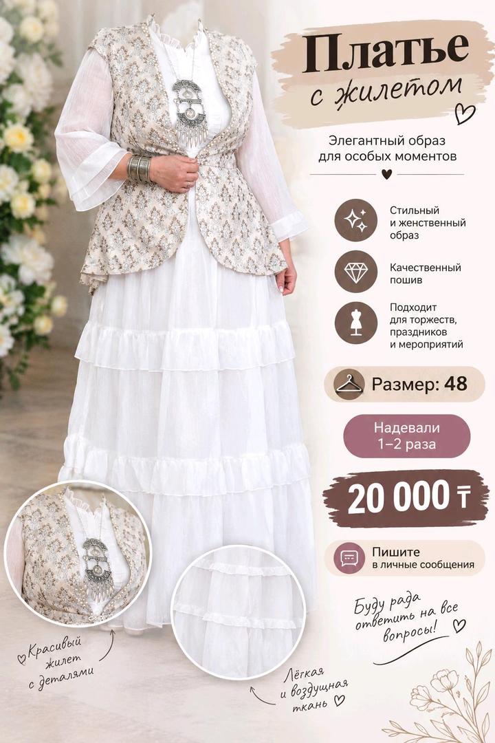 Белое платье с жилетом