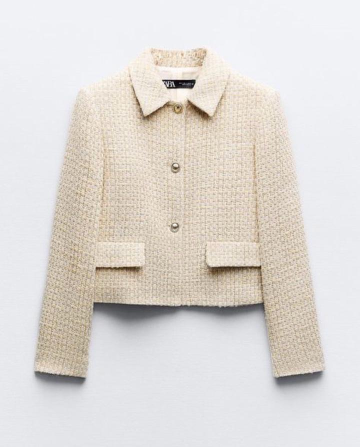 Укороченный твидовый жакет ZARA