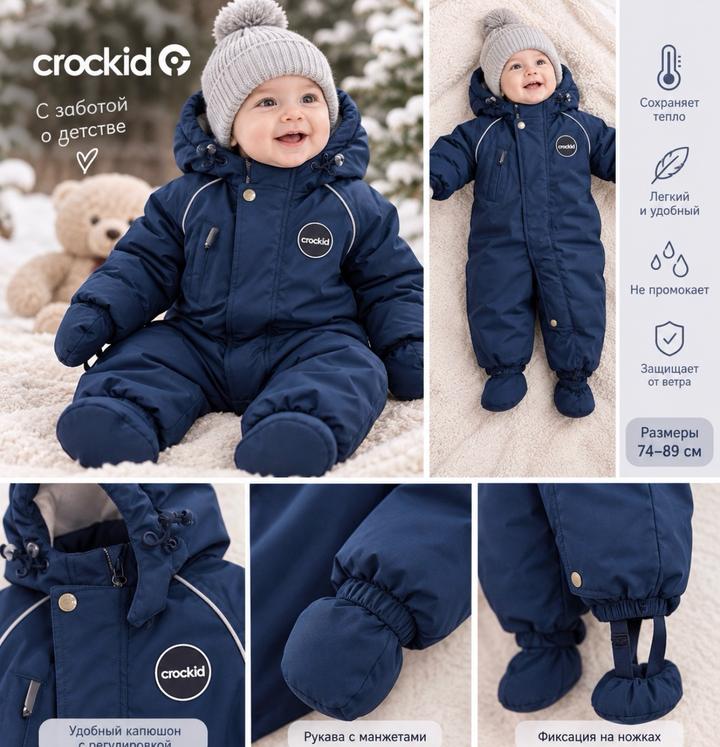 Зимний комбинезон от Crockid для мальчиков 74-89см