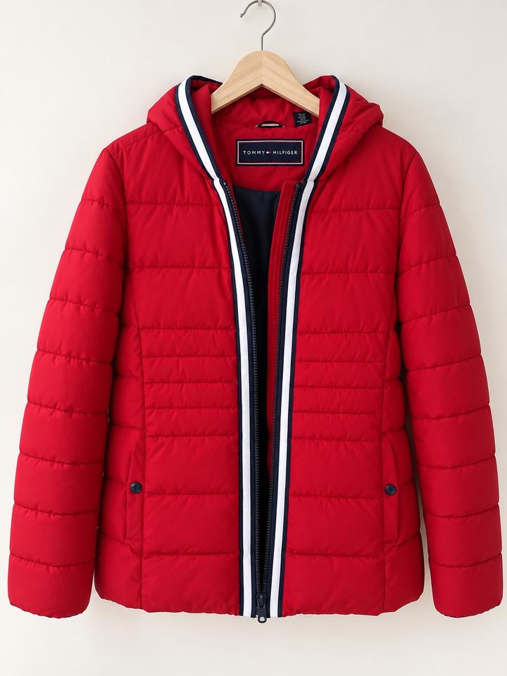 Стеганый куртка-пуховик Tommy Hilfiger с капюшоном 🔴