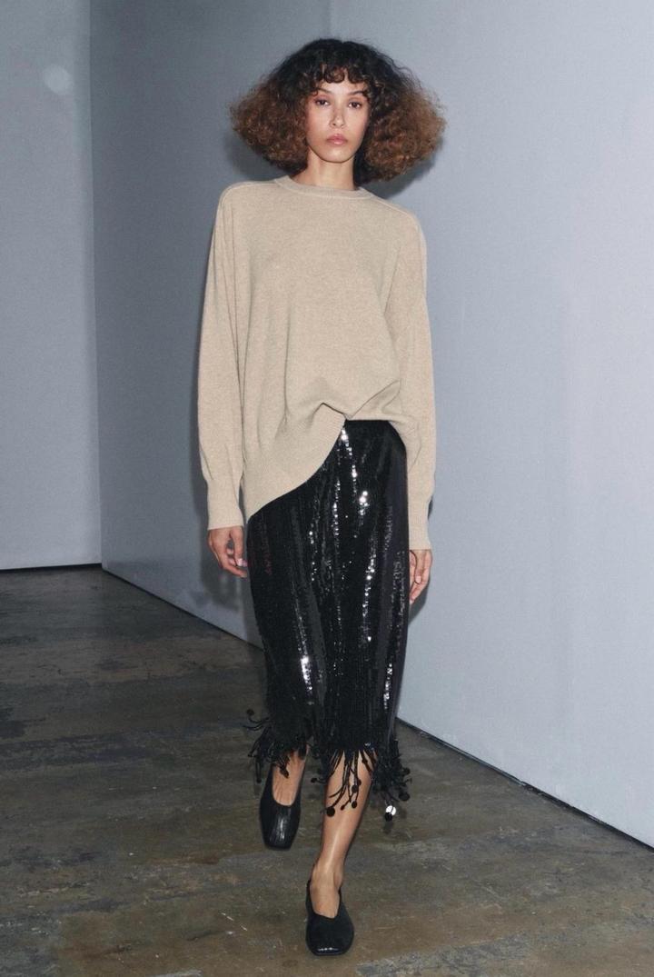 Zara Юбка с пайетками и бахромой